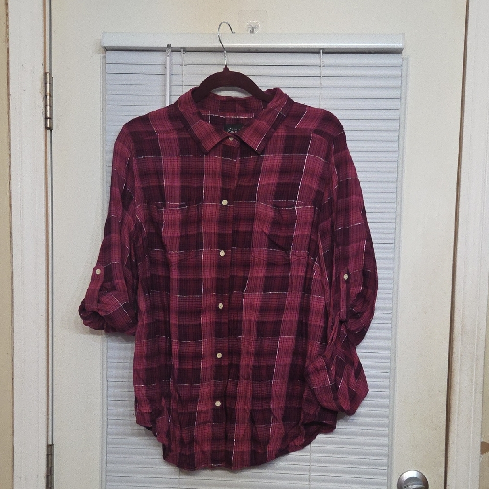 Simply Emma Raspberry Plaid Button Down Shirt